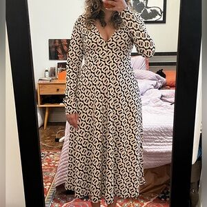 Multicolor Patterned Dress Deep V Neck Dress